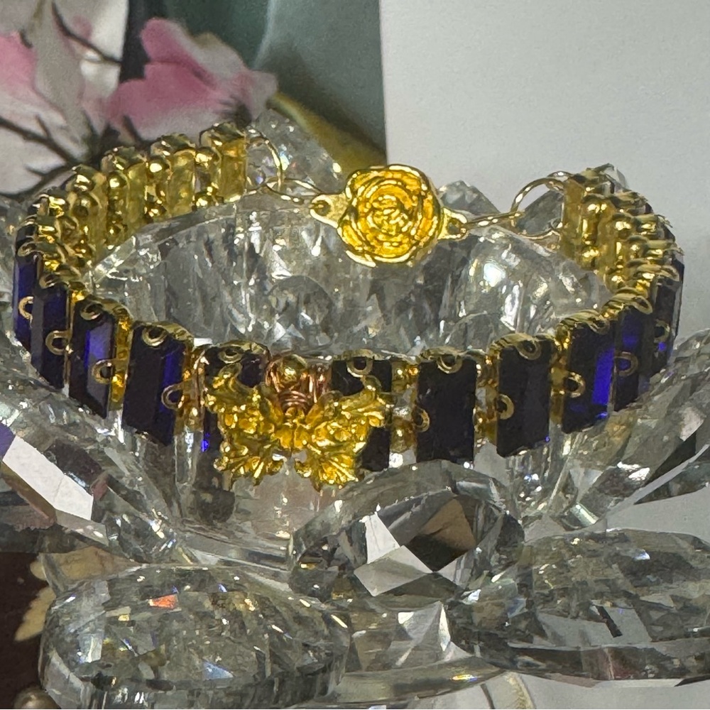 Artisan Blue & Gold Memory Wire Bracelet